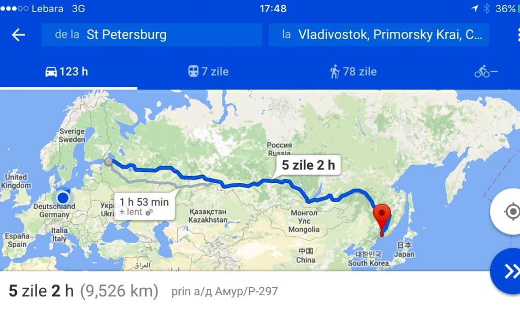 Map Saint Petersburg - Vladivostok