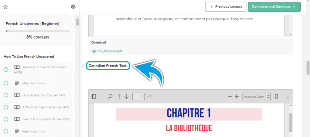 French Uncovered chapter 1 text - Canadian French included