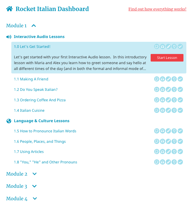 Rocket Italian Review Dashboard Screenshot